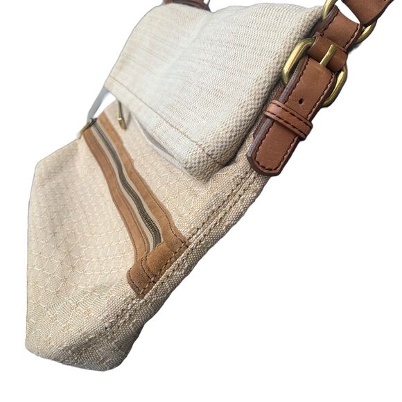 Fossil Explorer Purse Canvas Leather Cream Fold Over Boho Beach Coastal Large - Picture 5 of 8